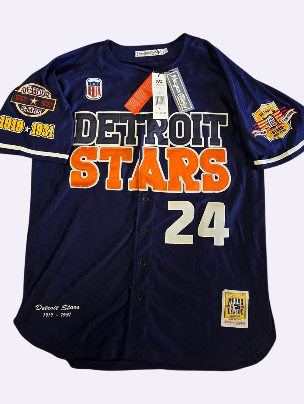 NWT Detroit Stars 24 Negro League Baseball Jersey  L Headgear Classics Large - Picture 2 of 10